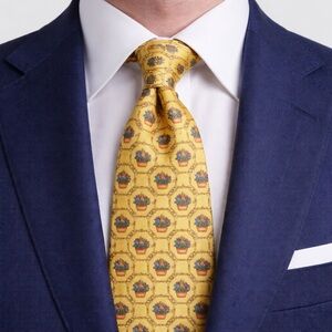 Bullock & Jones Made in France Silk Tie Yellow Floral Pot Chain Neat Pattern 58”